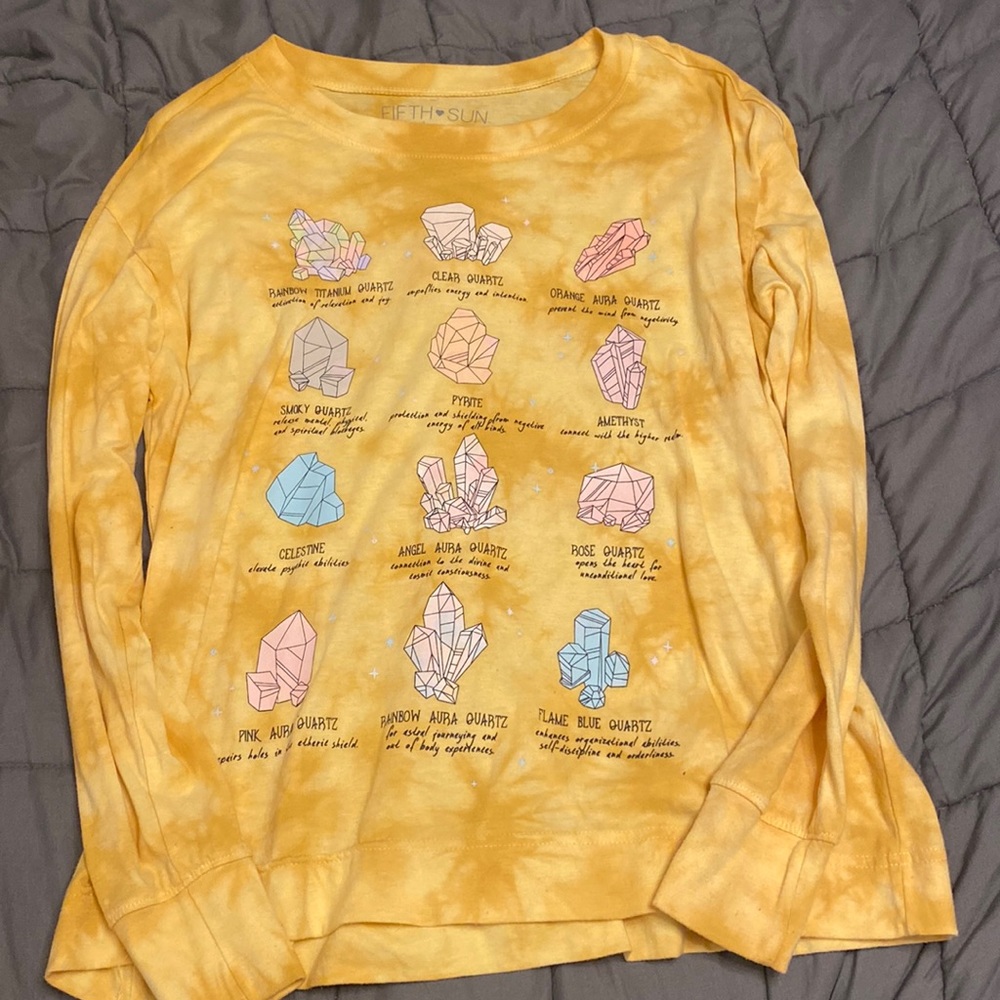 Yellow, long sleeve shirt with crystals on it